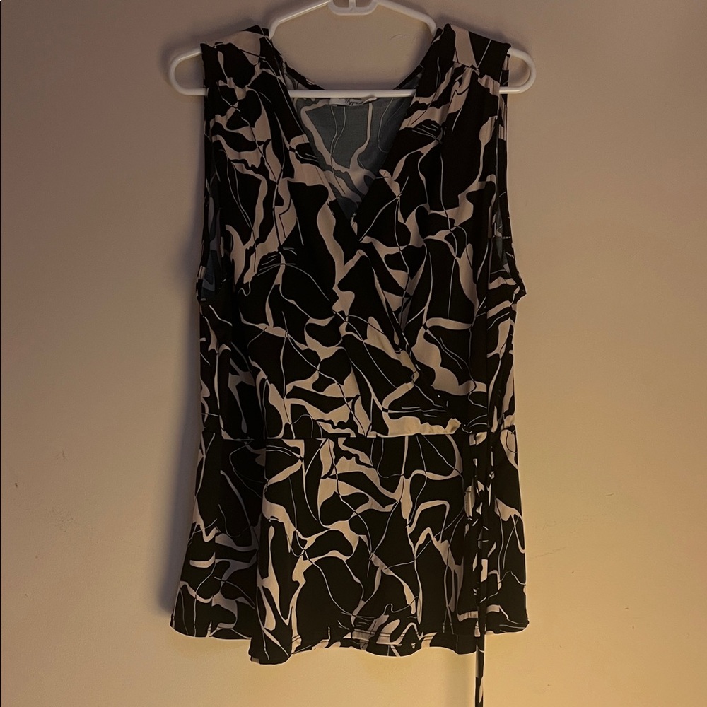 Chic Black and White Abstract Wrap Blouse